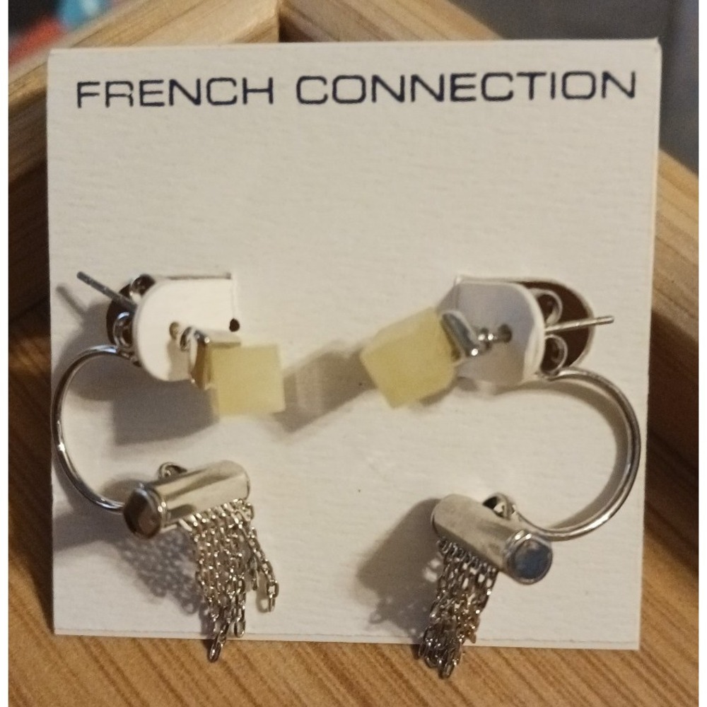 NEW French Connection Silver Fringe & Yellow Wrap Around Style Earrings